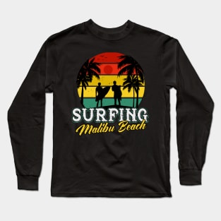 Surfing Malibu Beach Vacation Retro Surfer Long Sleeve T-Shirt